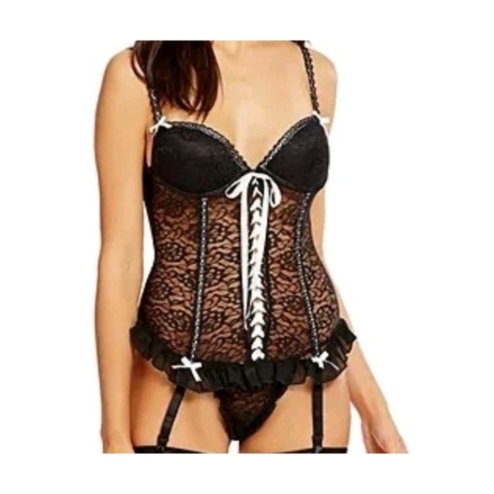 Seductive Wear By Cinema Etoile Bustier Size M Black White Stretch Lace Up